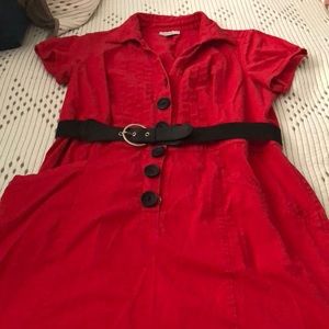 Red button up dress